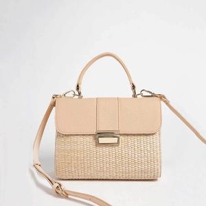 Straw And Faux Leather Crossbody